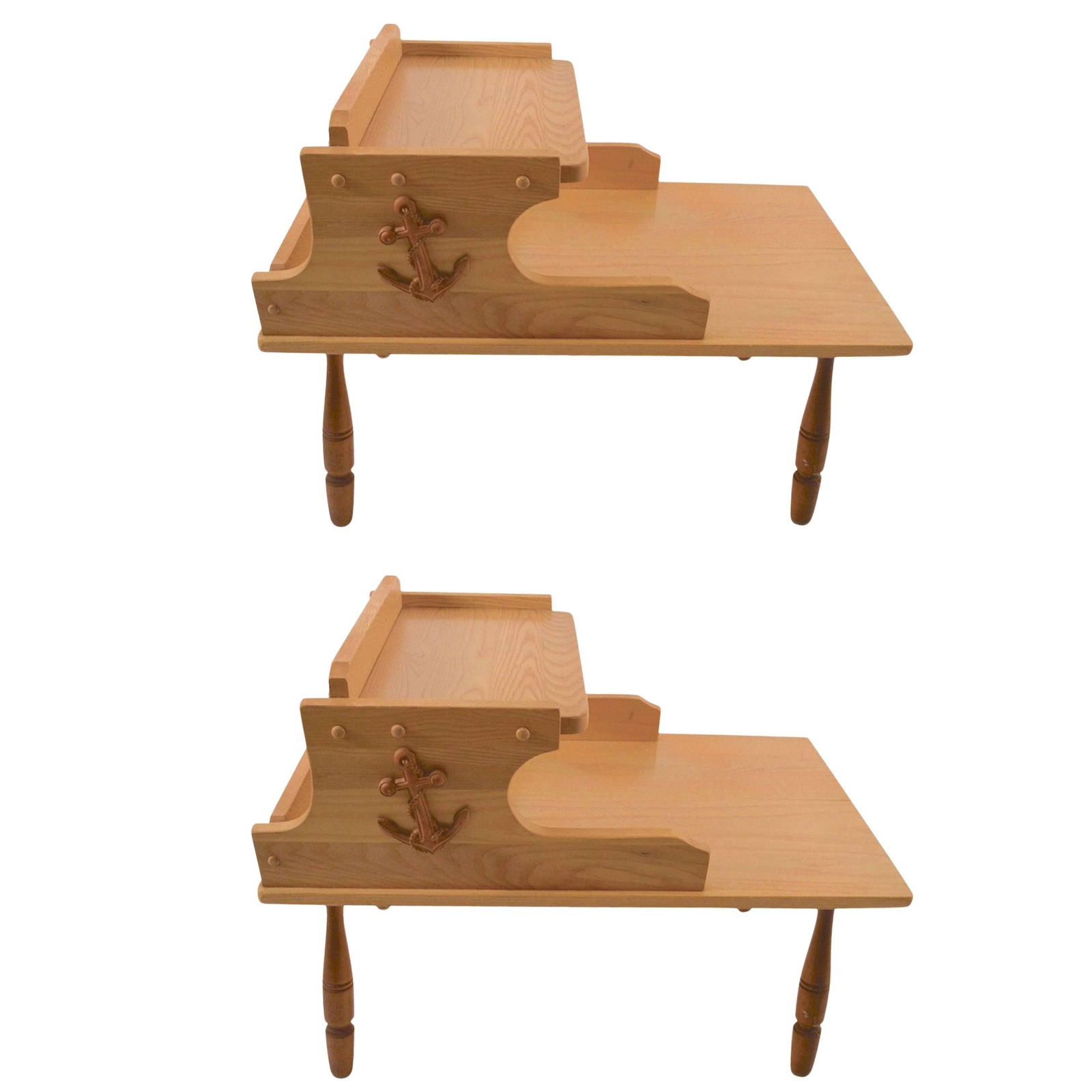Nautical Themed Wood End Tables with Ship Anchors - Pair: Nautical Themed Wood End Tables with Ship Anchors - Pair Enhance your living space with this charming pair of nautical theme step end tables. Each table features intricately designed ship anchors appl