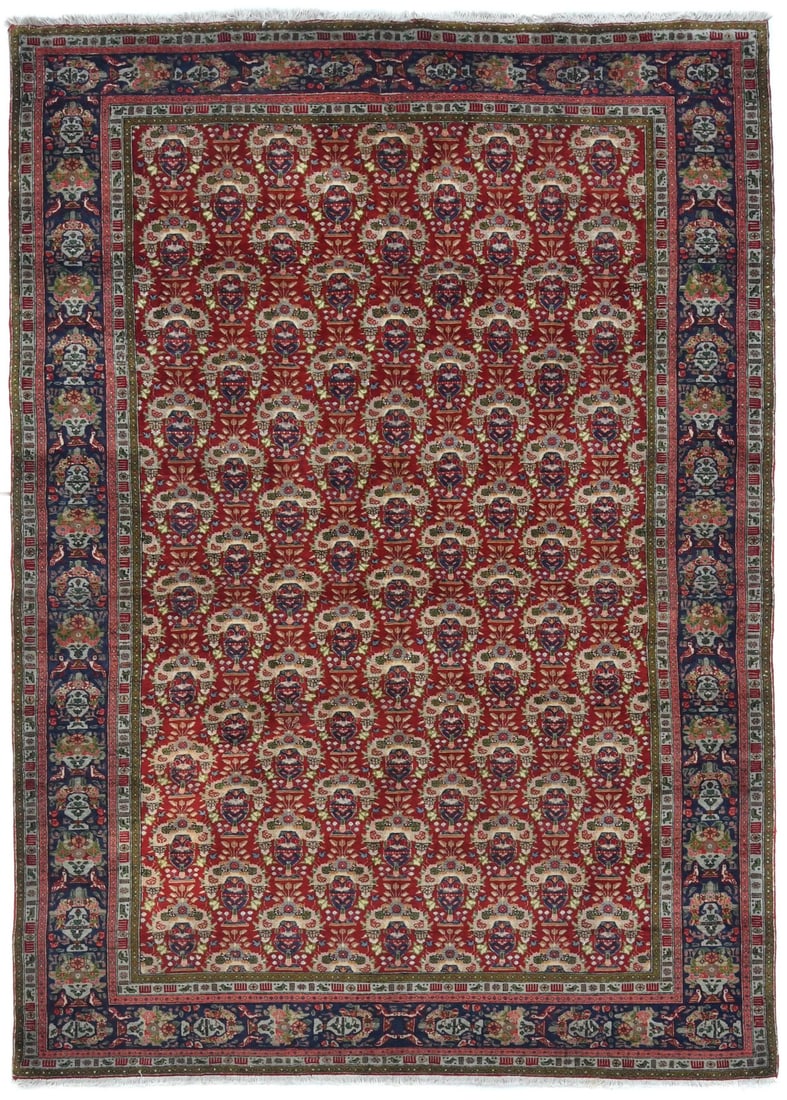 Vintage Handmade Red Oriental Floral Medallion Wool Silk Area Rug 6'2 x 9'4: Vintage Handmade Red Oriental Floral Medallion Wool Silk Area Rug 6'2 x 9'4 Enhance your living space with this Vintage Handmade Red Oriental Rug featuring a classic floral medallion design. This stun