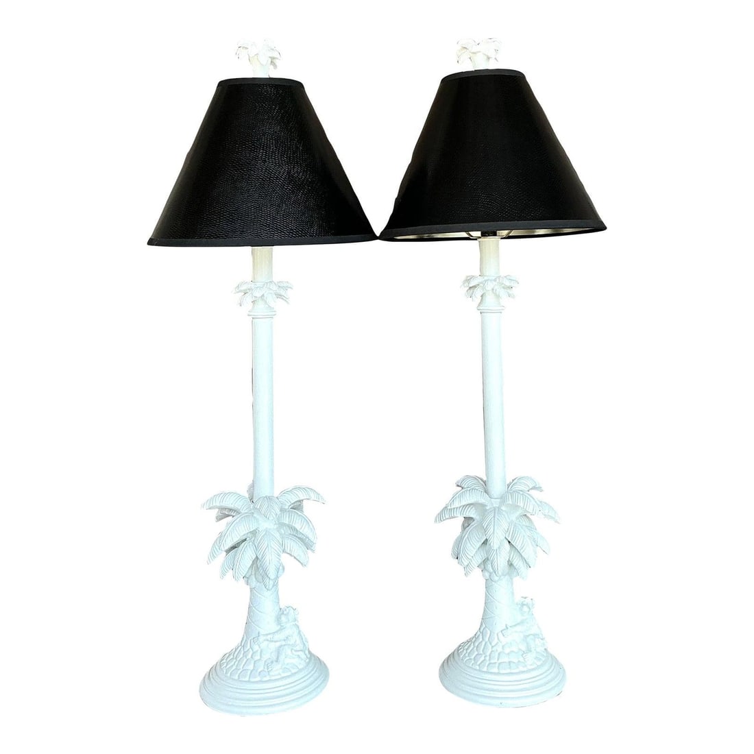 Charming Vintage Regency Monkey Candlestick Lamps Pair 30.5in White: Charming Vintage Regency Monkey Candlestick Lamps Pair 30.5in White Introducing a delightful pair of Vintage Regency Monkey Candlestick Lamps that blend whimsy with sophistication. Skillfully cast in