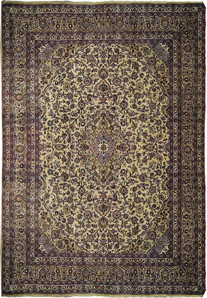 9'4 x 12'8 Ivory Semi-Antique Persian Kashan Rug Handcrafted: 9'4 x 12'8 Ivory Semi-Antique Persian Kashan Rug Handcrafted Free continental US Shipping Enhance your living space with this exquisite 9.4 x 12.8 ivory semi-antique Persian Kashan rug. Handcrafted by