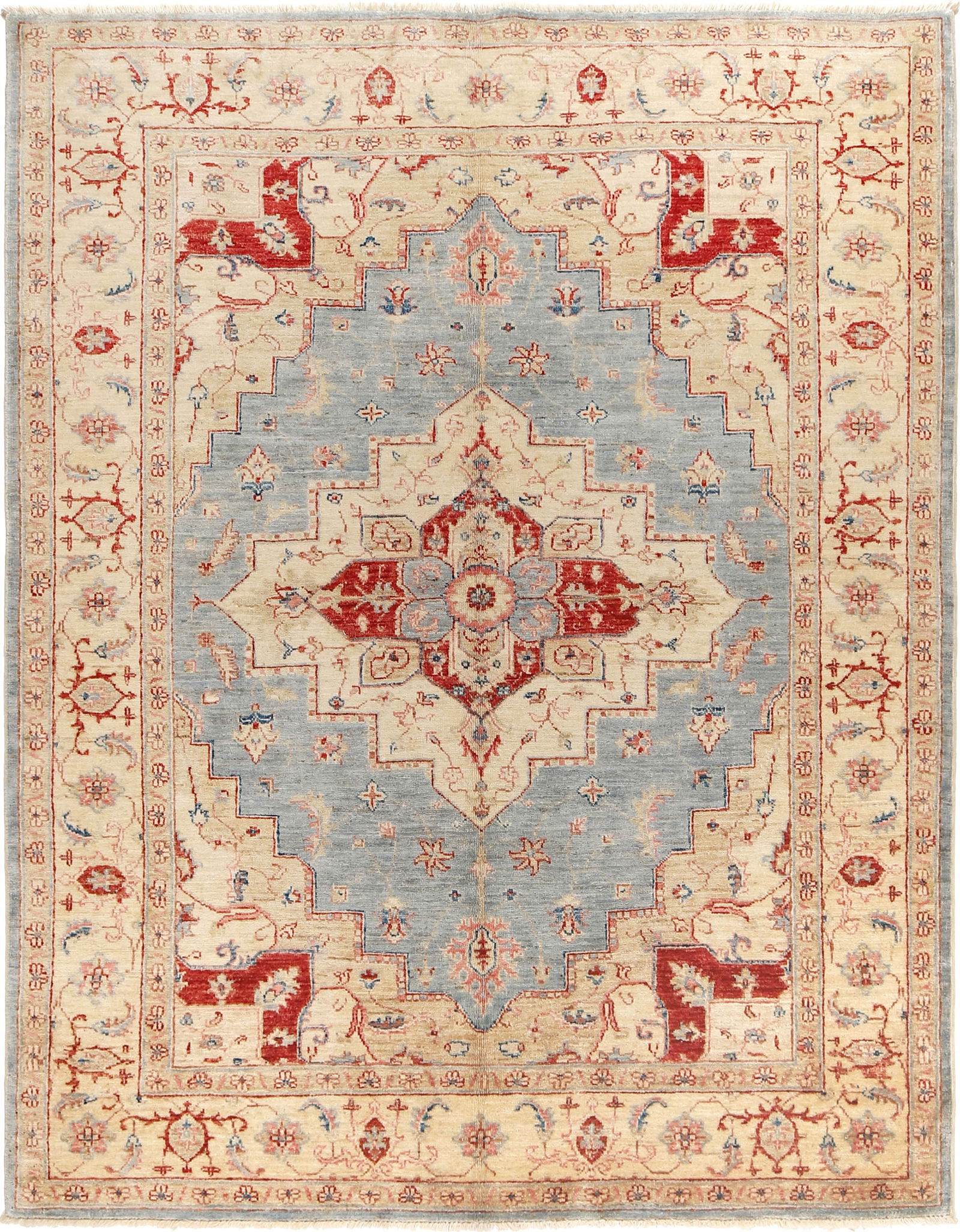5' x 6.6' New Serapi Light Blue Super Kazak Wool Area Rug: 5' x 6.6' New Serapi Light Blue Super Kazak Wool Area Rug Free continental US Shipping Introducing the 5' x 6.6" New Serapi Light Blue Super Kazak Area Rug, a stunning combination of traditional craft