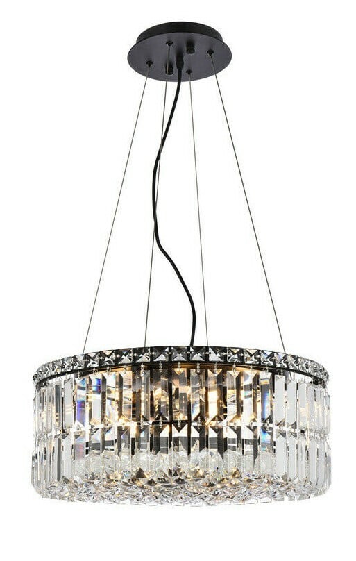 Maxime 12-Light Black and Clear Crystal Chandelier 20 Inch Modern Pendant Fixture: Maxime 12-Light Black and Clear Crystal Chandelier 20 Inch Modern Pendant Fixture This modern contemporary crystal chandelier features 12 lights and a striking black and clear finish. Designed for ind