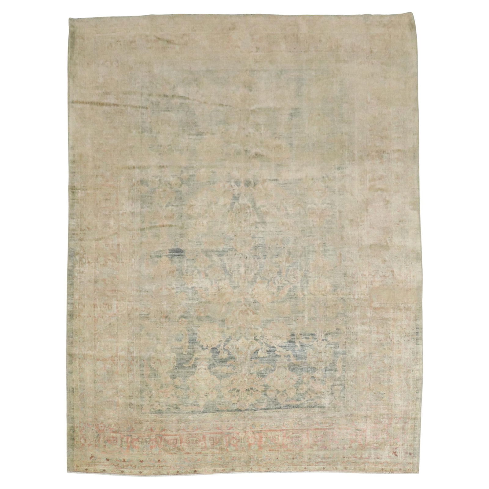 Zabihi Collection 1920s Persian Sarouk Rug Hand-Knotted Wool 9' x 11'9: Zabihi Collection 1920s Persian Sarouk Rug Hand-Knotted Wool 9' x 11'9 Explore the elegance of this early 20th Century Persian Sarouk Pale Rug, meticulously crafted with a stunning Spanish Colonial st