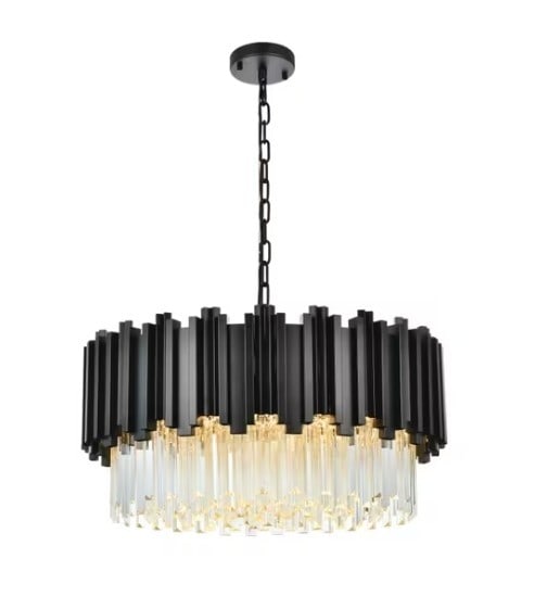 Willow 8 Light Black Crystal Pendant 24 Inch Modern Fixture: Willow 8 Light Black Crystal Pendant 24 Inch Modern Fixture Illuminate your space with this stunning 24-inch Crystal Chandelier, featuring a sleek black frame complemented by exquisite clear royal cut