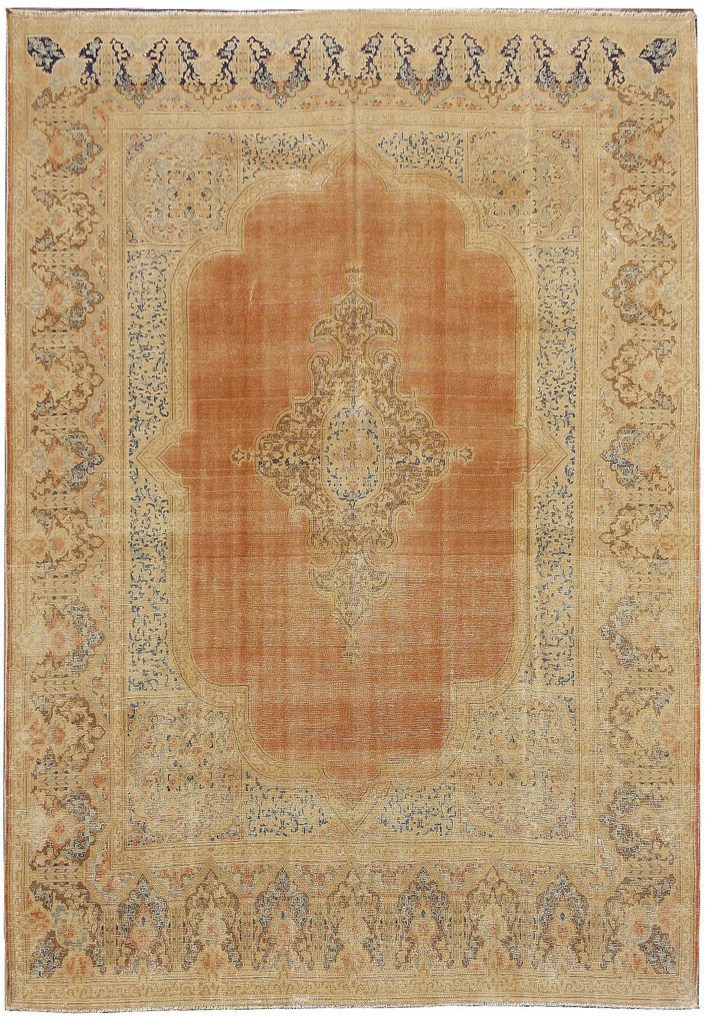 Antique Persian Kerman Rug 10 x 13.3 Faded Coral: Antique Persian Kerman Rug 10 x 13.3 Faded Coral Free continental US Shipping This antique Persian Kerman rug features a faded coral palette, showcasing traditional craftsmanship and design elements c