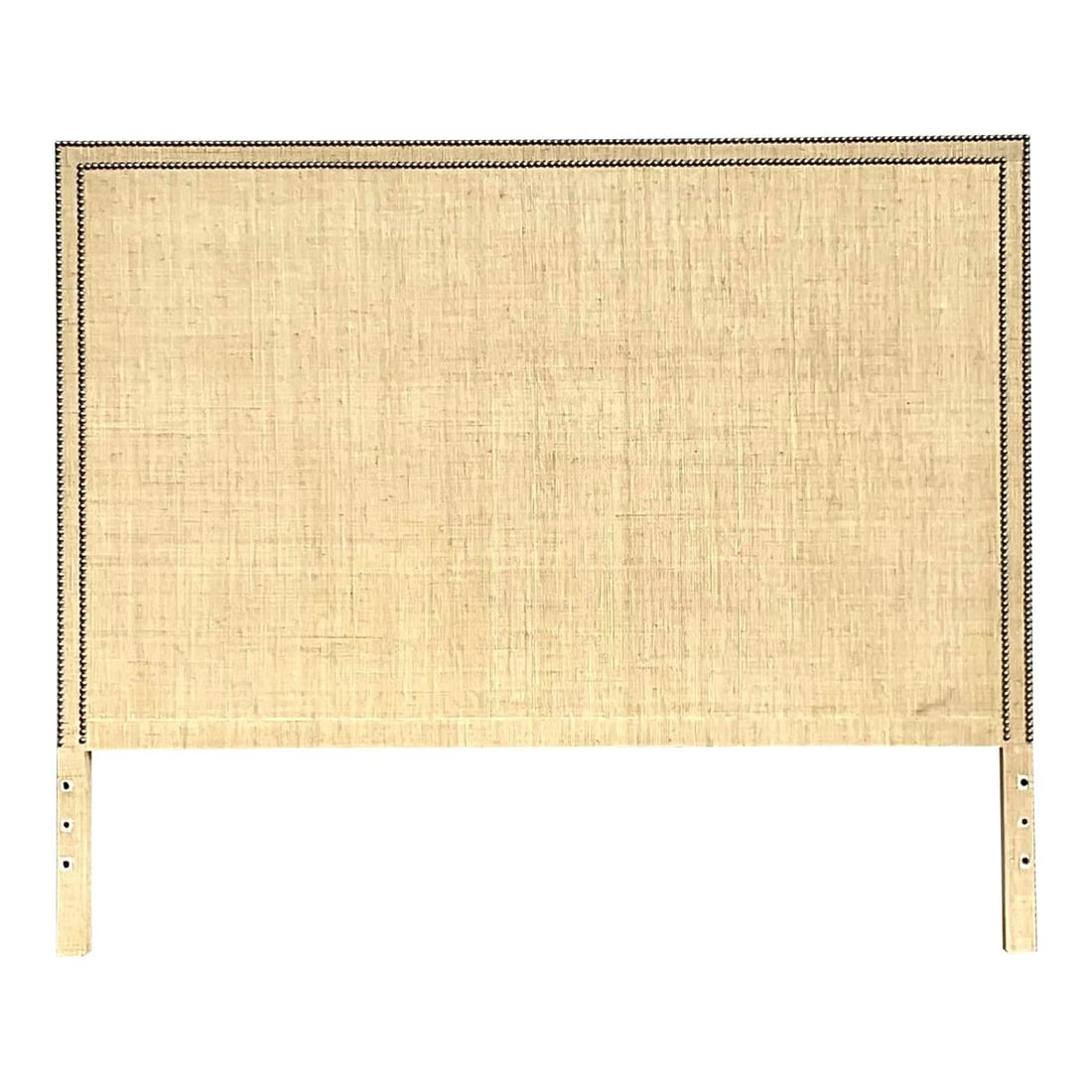 Vintage Coastal Queen Headboard with Grasscloth and Nailhead Trim: Vintage Coastal Queen Headboard with Grasscloth and Nailhead Trim Introducing a stunning vintage Coastal Queen headboard, featuring a chic grasscloth wrap and elegant nailhead trim. This beautiful pie