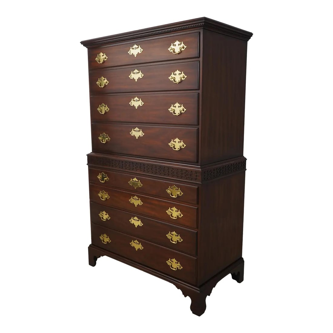 Henkel Harris Chippendale Model 177 Mahogany High Chest: Henkel Harris Chippendale Model 177 Mahogany High Chest This Henkel Harris Mahogany Model 177 Chippendale Perkins High Chest is a stunning piece of furniture that exemplifies traditional craftsmanship