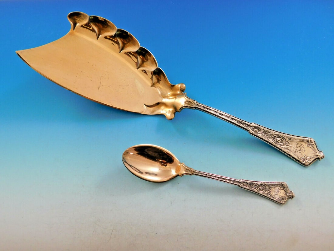 Tiffany & Co Persian Sterling Silver Ice Cream Set 13 pc with Rose Gold Accents: Tiffany & Co Persian Sterling Silver Ice Cream Set 13 pc with Rose Gold Accents This exquisite 13-piece ice cream set from the renowned Tiffany & Co. features the intricate Persian pattern, which show