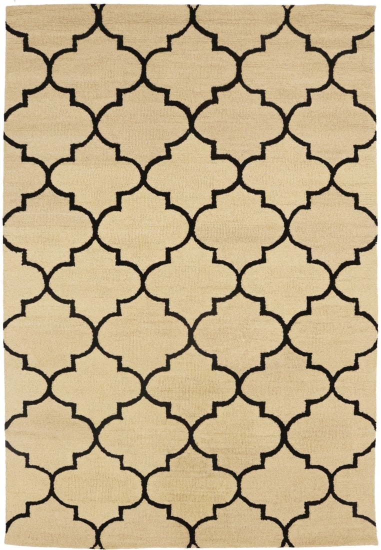 Modern Cream and Black Trellis Wool Rug 5'0 x 8'0 Hand-Tufted Area Carpet: Modern Cream and Black Trellis Wool Rug 5'0 x 8'0 Hand-Tufted Area Carpet This hand-tufted area rug features a modern trellis pattern in cream and black, crafted from plush wool for a soft, luxurious