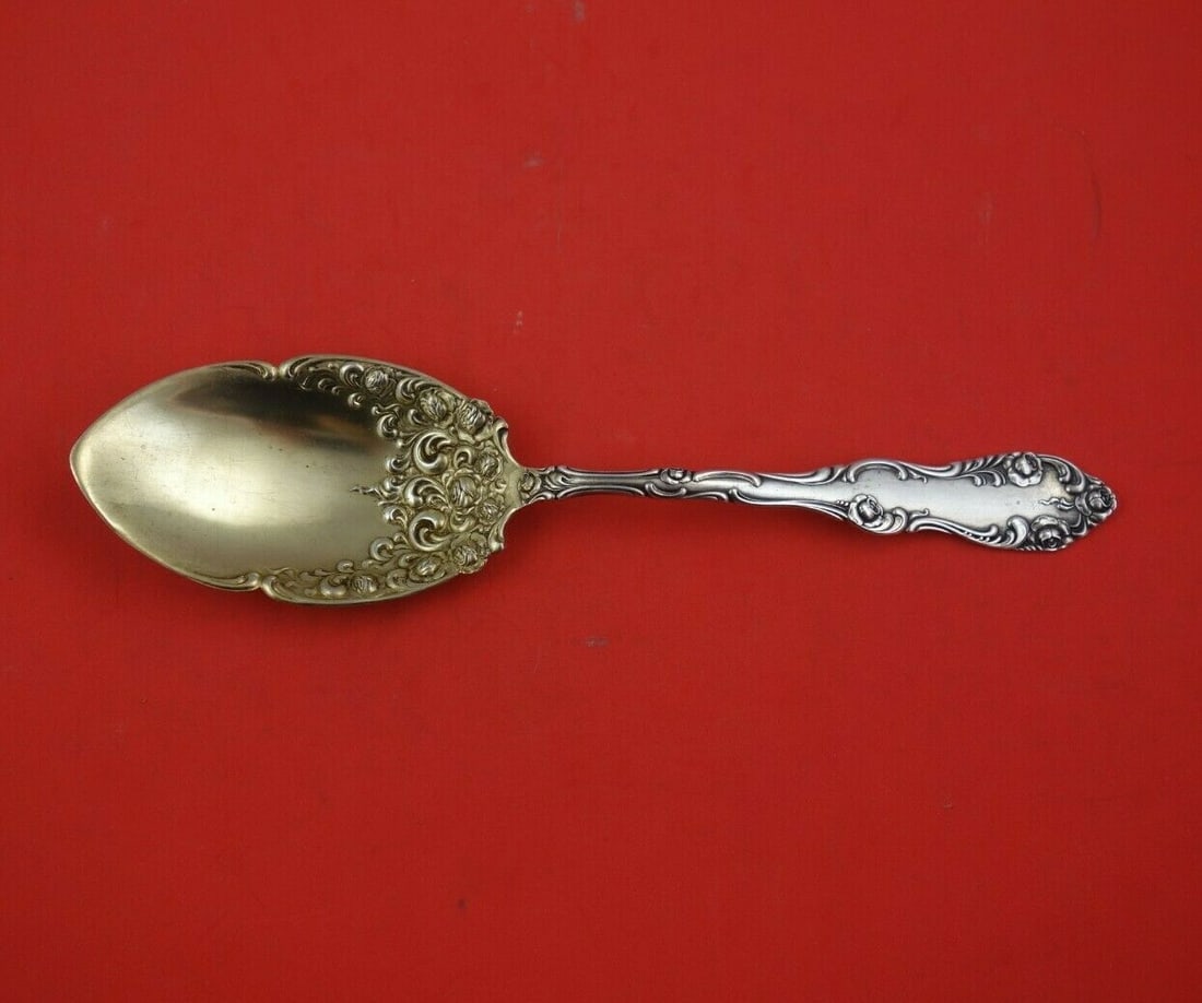 Towle Old English Sterling Silver Pudding Spoon Gold Washed 9 3/4": Towle Old English Sterling Silver Pudding Spoon Gold Washed 9 3/4" This exquisite Old English pudding spoon by Towle showcases a classic design that dates back to 1850-1899. Crafted from high-quality