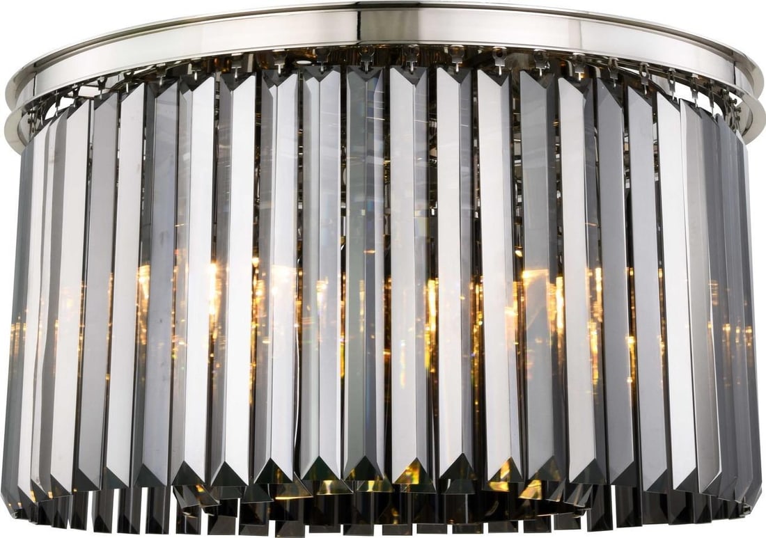 Elegant Lighting Sydney Crystal Flush-Mount Ceiling Light 8 Bulbs Polished Nickel: Elegant Lighting Sydney Crystal Flush-Mount Ceiling Light 8 Bulbs Polished Nickel Illuminate your space with the Modern Elegance Sydney Crystal Light, a stunning flush-mount ceiling light that seamles