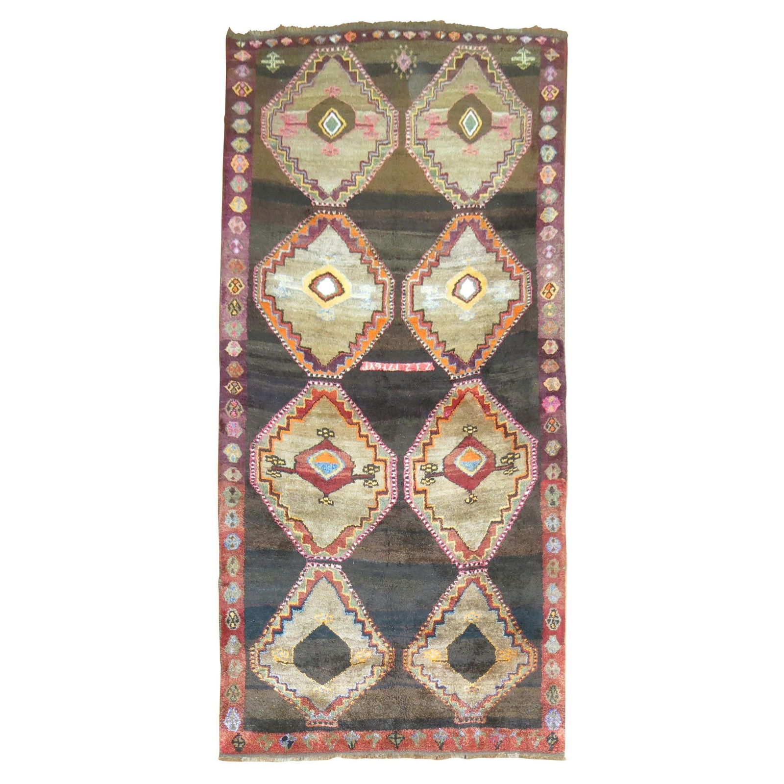Vintage Turkish Kars Gallery Rug Hand-Woven Wool 70 x 150 in Bohemian Style: Vintage Turkish Kars Gallery Rug Hand-Woven Wool 70 x 150 in Bohemian Style Discover the beauty of this one-of-a-kind vintage Turkish Kars Anatolian gallery rug, a stunning addition to any bohemian de