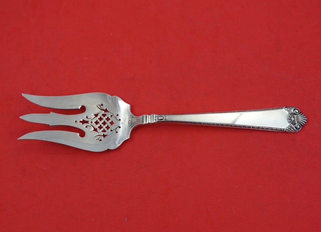 Watson George II Rex Sterling Silver 9 Cold Meat Serving Fork Pierced: Watson George II Rex Sterling Silver 9 Cold Meat Serving Fork Pierced This exquisite serving fork features the elegant George II Rex Hand Chased pattern by Watson. Crafted from high-quality sterling s
