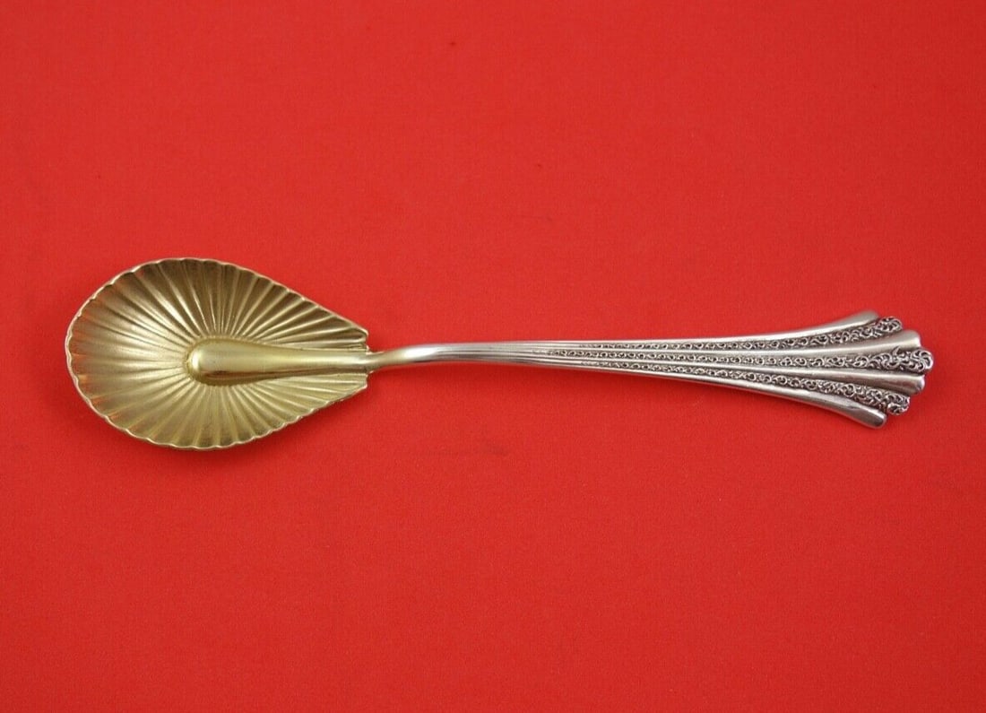Shiebler Number 1 Sterling Silver Ice Cream Spoon Gold Washed Fluted 5 7/8": Shiebler Number 1 Sterling Silver Ice Cream Spoon Gold Washed Fluted 5 7/8" Indulge in a touch of elegance with this exquisite ice cream spoon from the renowned Shiebler brand. Crafted from high-quali