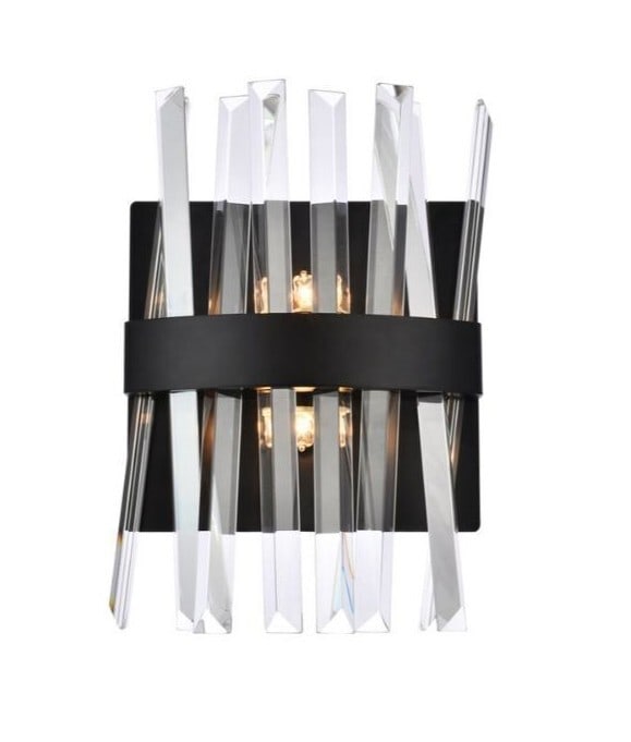 Serephina Black Crystal Wall Sconce 2 Light Indoor Lighting: Serephina Black Crystal Wall Sconce 2 Light Indoor Lighting Illuminate your space with this stylish Serephina 2-Light Wall Sconce. Featuring a sleek black finish, this modern light fixture is designed