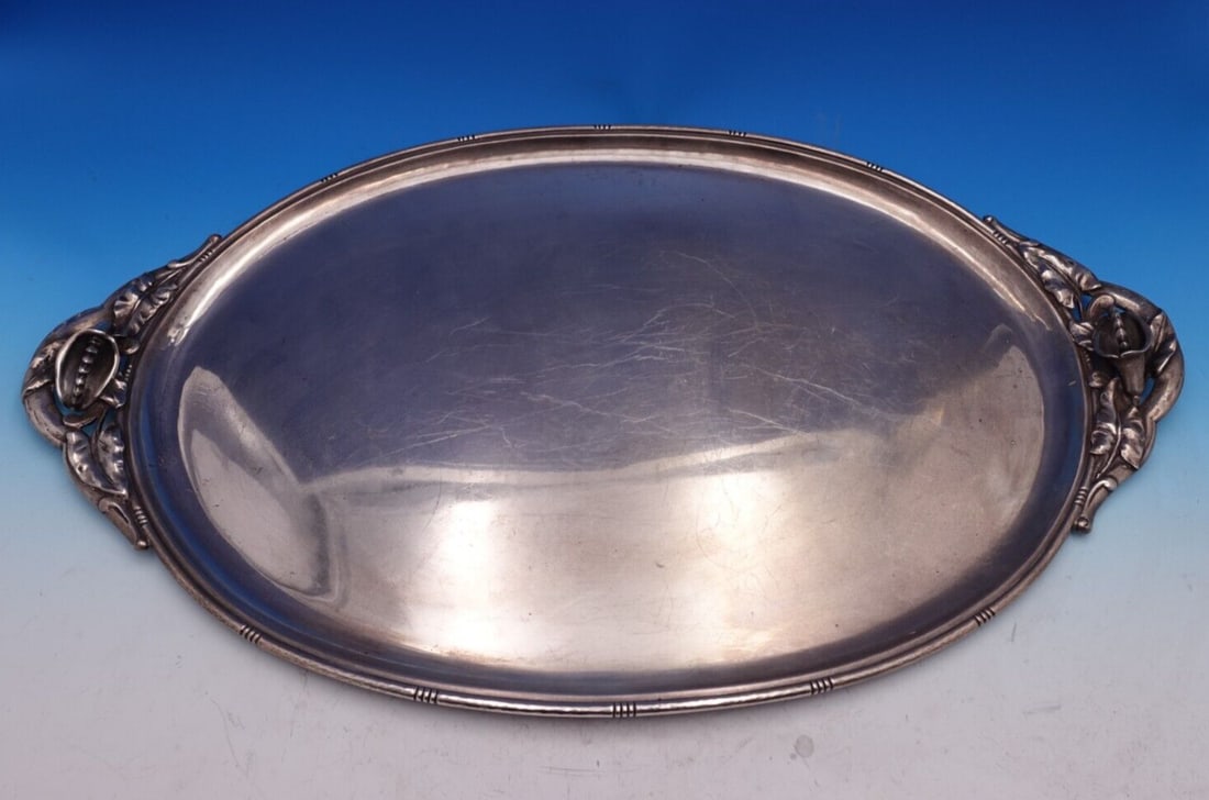 Redlich & Co Sterling Silver Tea Tray 9592 26.5 x 16 107.66 ozt Blossom Handles (1 of 7)