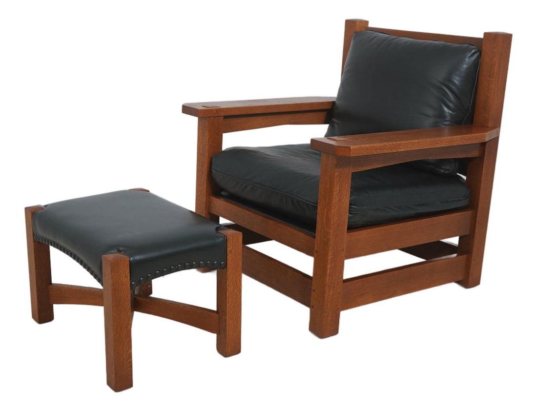 Eastwood Mission Oak Arts and Crafts Chair and Ottoman by Stickley (1 of 10)