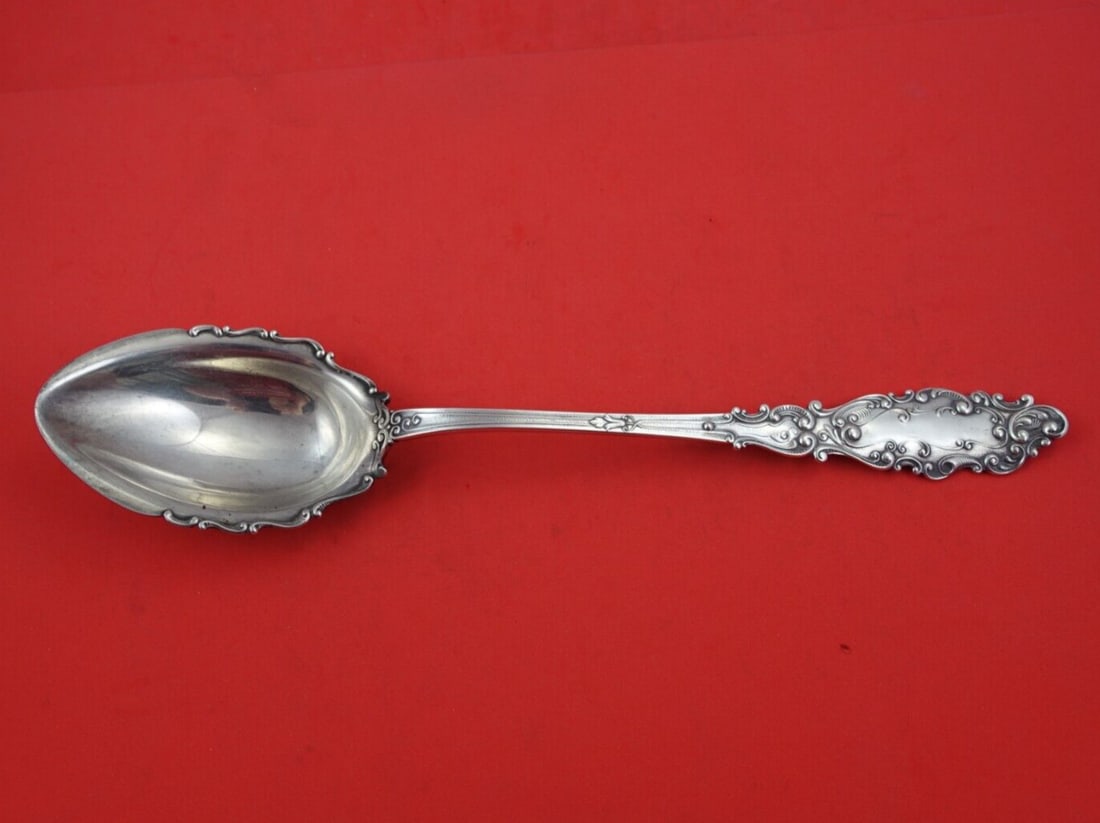 Gorham Luxembourg Sterling Silver Serving Spoon 12 1/4 Inch Button Design: Gorham Luxembourg Sterling Silver Serving Spoon 12 1/4 Inch Button Design This exquisite Luxembourg stuffing spoon by Gorham, crafted from sterling silver, showcases the elegance of the Luxembourg pat
