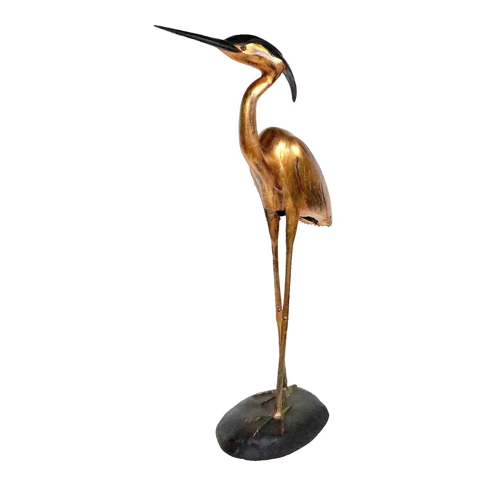 Chic 1980s Life Size Gold Black Heron Decorative Bird (1 of 10)