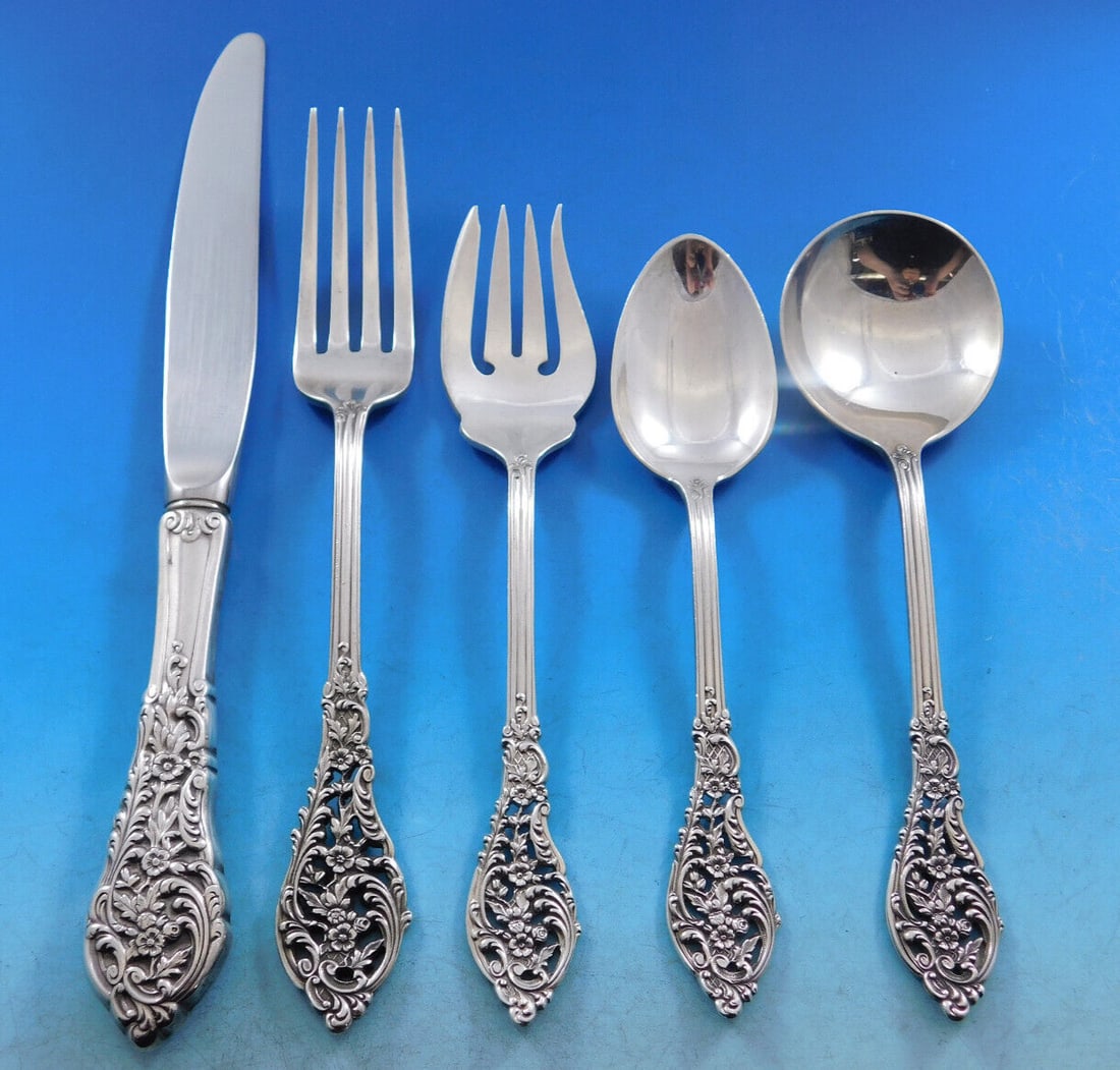 Reed & Barton Florentine Lace Sterling Silver Flatware Set 63 pcs for 12: Reed & Barton Florentine Lace Sterling Silver Flatware Set 63 pcs for 12 Introducing the exquisite Florentine Lace Sterling Silver Flatware Set by Reed & Barton, designed to elegantly serve 12 guests