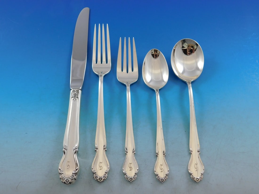 International Silver Wedding Bells 61pc Sterling Flatware Set with Storage Chest: International Silver Wedding Bells 61pc Sterling Flatware Set with Storage Chest Introducing the exquisite Wedding Bells Sterling Silver Flatware Set by International Silver, featuring a comprehensive
