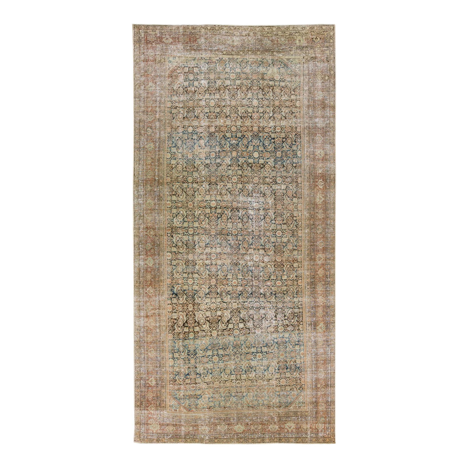 Oversize Antique Persian Malayer Wool Runner 7'8 x 16' Blue Floral Pattern: Oversize Antique Persian Malayer Wool Runner 7'8 x 16' Blue Floral Pattern Experience the elegance of this Mid 20th Century Oversize Antique Persian Malayer Wool Runner, meticulously hand-knotted to s