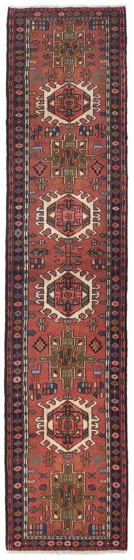 Vintage Hand-Knotted Wool Runner Rug 2'8 x 12'1 Tribal Geometric Design: Vintage Hand-Knotted Wool Runner Rug 2'8 x 12'1 Tribal Geometric Design This exquisite Vintage Hand-Knotted Oriental Runner Rug is a stunning addition to any space, featuring a beautiful tribal geomet