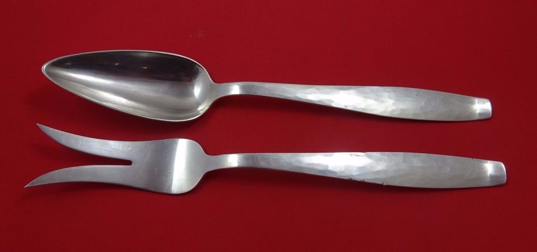 Allan Adler Swedish Modern Sterling Silver 2-Piece Chop Set Light Hammered: Allan Adler Swedish Modern Sterling Silver 2-Piece Chop Set Light Hammered This exquisite 2-piece chop set by Allan Adler showcases the elegant Swedish Modern design, characterized by its light hammer