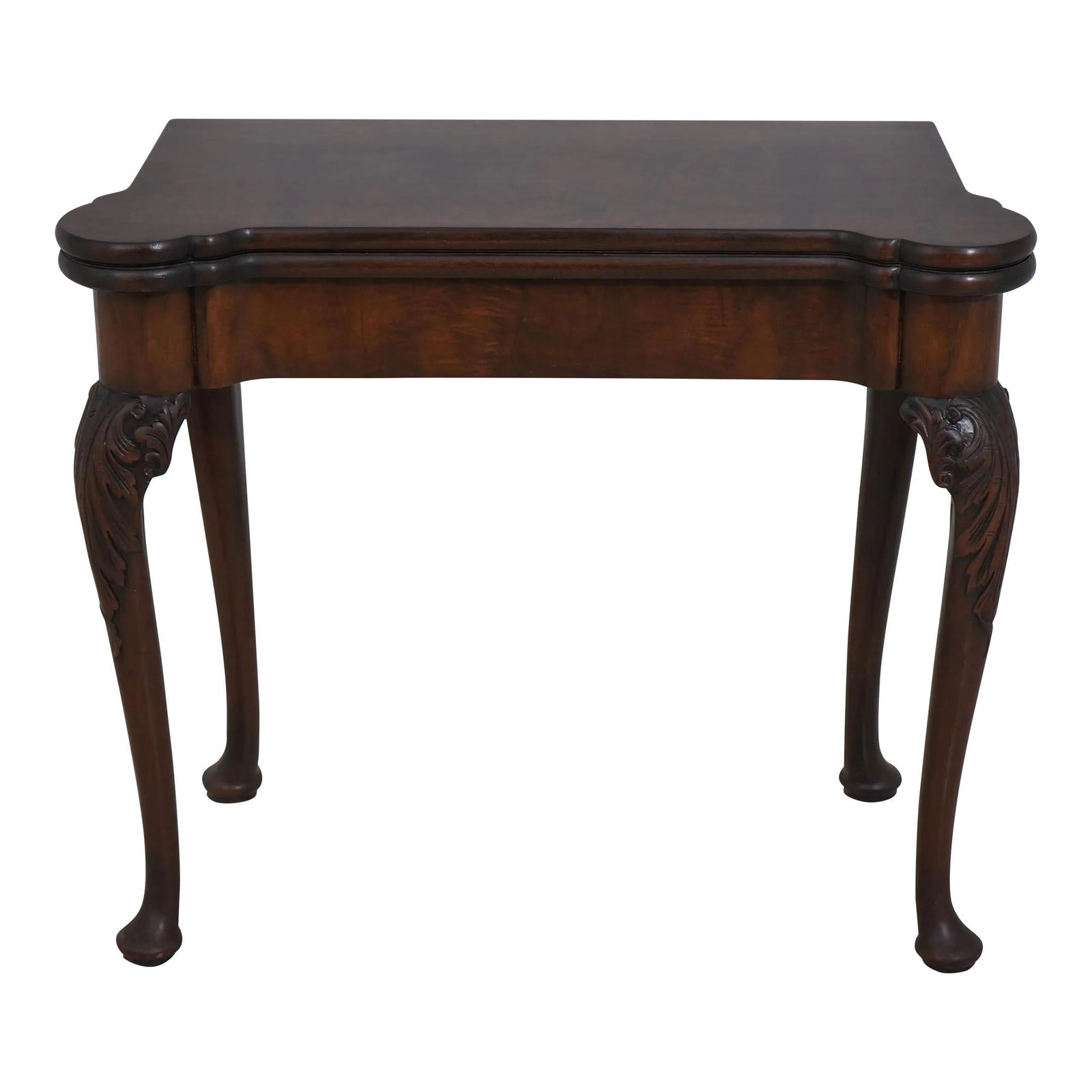 Vintage Walnut Georgian Game Table C.1930s with Hidden Compartment: Vintage Walnut Georgian Game Table C.1930s with Hidden Compartment This exquisite vintage Georgian game table, crafted around the 1930s, features a stunning burl walnut finish and a refined traditiona