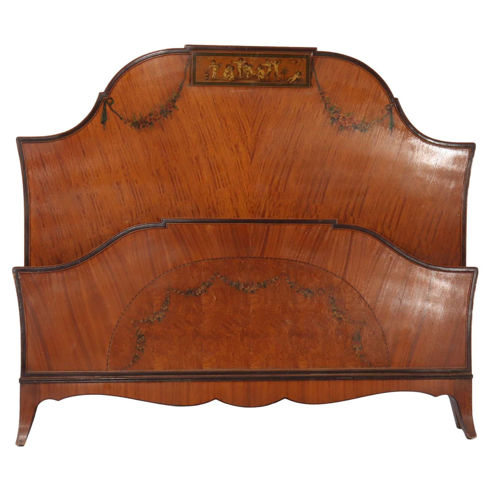 Antique Satinwood Adams Style Head and Foot Boards Set of 2: Antique Satinwood Adams Style Head and Foot Boards Set of 2 Enhance your bedroom with this exquisite set of antique satinwood head and foot boards, crafted in the elegant Adams style around 1930. The