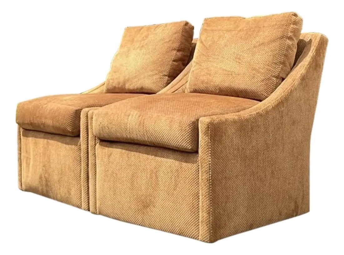 Pair of Vintage Boho Century Slope Arm Swivel Chairs: Pair of Vintage Boho Century Slope Arm Swivel Chairs Enhance your living space with this exquisite pair of Vintage Boho Century Slope Arm Swivel Chairs. Combining retro charm and modern comfort, these