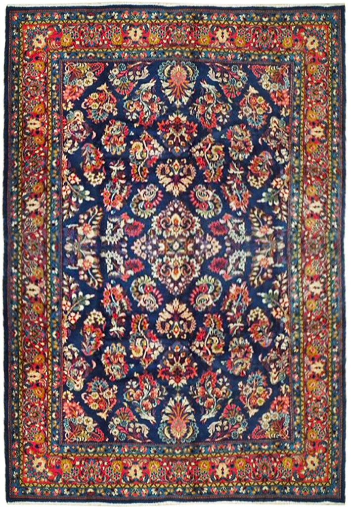 Handcrafted Persian Sarouk Wool Rug 7'2 x 9'10 Navy Blue: Handcrafted Persian Sarouk Wool Rug 7'2 x 9'10 Navy Blue Free continental US Shipping Enhance your living space with this exquisite handcrafted Persian Sarouk wool rug. Measuring 7' 2" x 9' 10", this