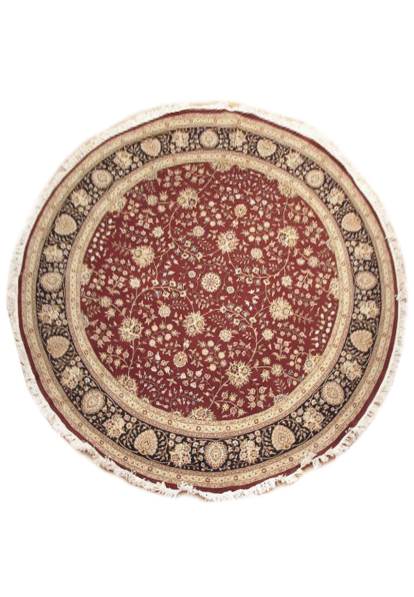 8 x 8 Feet Round Fine Hand-Knotted Wool Silk Rug: 8 x 8 Feet Round Fine Hand-Knotted Wool Silk Rug Free continental US Shipping This 8 x 8 feet round rug is expertly hand-knotted from a premium blend of wool and silk. Its luxurious dense pile and int