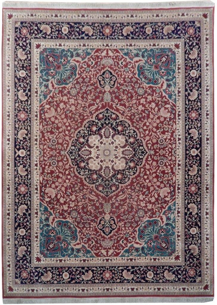 Handmade Tabriz Rug 8'6" x 11'6" Wool and Silk: Handmade Tabriz Rug 8'6" x 11'6" Wool and Silk Free continental US Shipping Elevate your home decor with this exquisite high-end wool and silk Tabriz rug, meticulously handmade in China. Designed to s