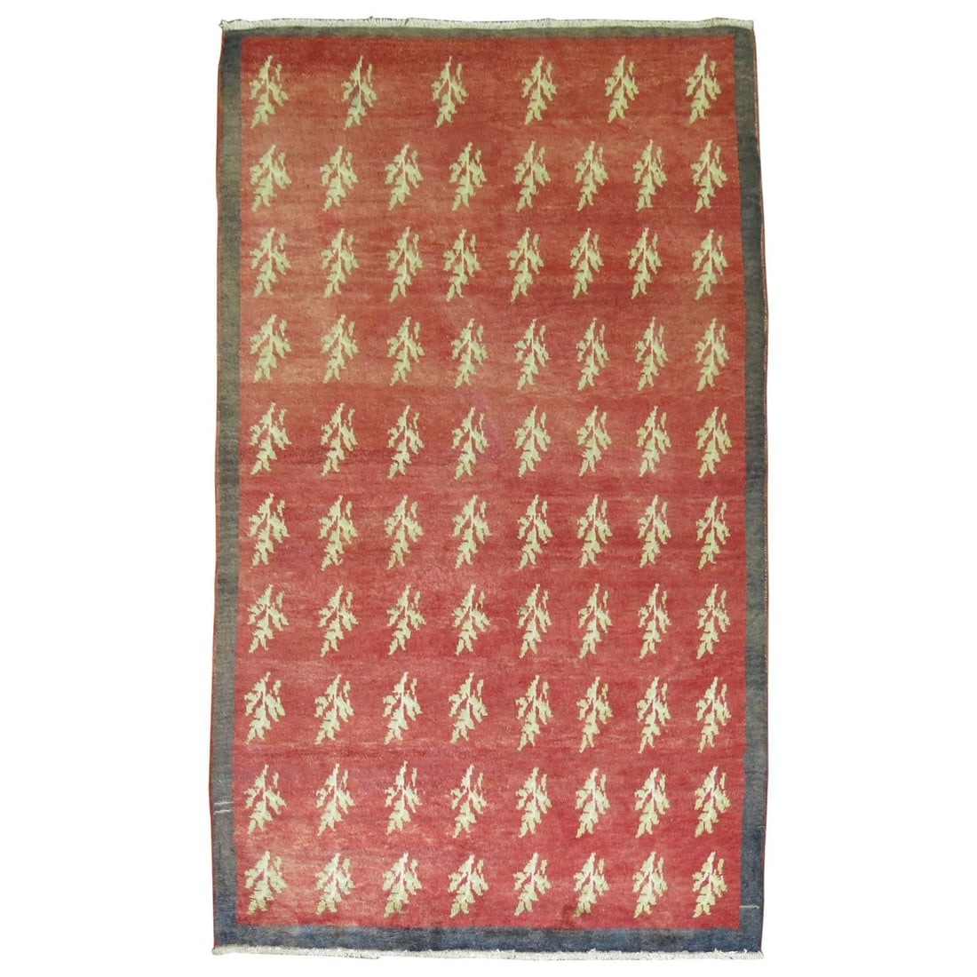 Mid-Century Turkish Konya Carpet Hand-Woven Wool Red 49x79: Mid-Century Turkish Konya Carpet Hand-Woven Wool Red 49x79 This exquisite Vintage Turkish Konya Carpet showcases a beautiful mid-century design with a rich red plush pile and a striking charcoal borde