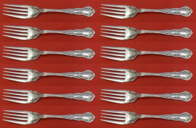 Wallace Old Atlanta Sterling Silver Salad Fork Set 12 Pieces: Wallace Old Atlanta Sterling Silver Salad Fork Set 12 Pieces Introducing the exquisite Old Atlanta salad fork set by Wallace, featuring 12 pieces, each measuring 6 1/4". Crafted from high-quality ster