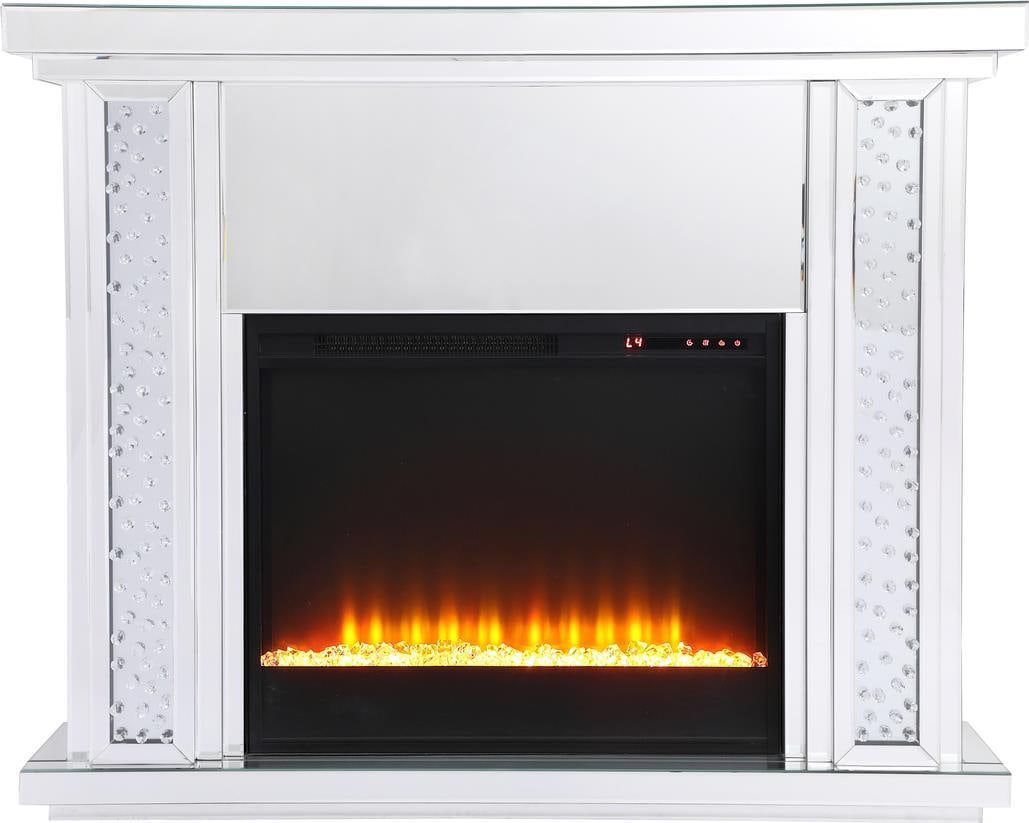 Elegant Lighting Crystal Mirror Fireplace Mantel 38.5H 47.5W: Elegant Lighting Crystal Mirror Fireplace Mantel 38.5H 47.5W Enhance your living space with this stylish crystal mirror insert fireplace. Designed to add elegance and warmth, this mantel fireplace fea