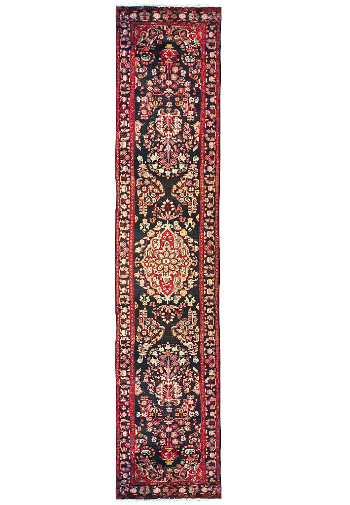 Elegant 3.7 x 18.5 Persian Handmade Runner in Black Wool: Elegant 3.7 x 18.5 Persian Handmade Runner in Black Wool Free continental US Shipping Discover the elegance of this stunning Persian Handmade Runner, measuring 3.7 x 18.5 feet (43 in x 221 in), design
