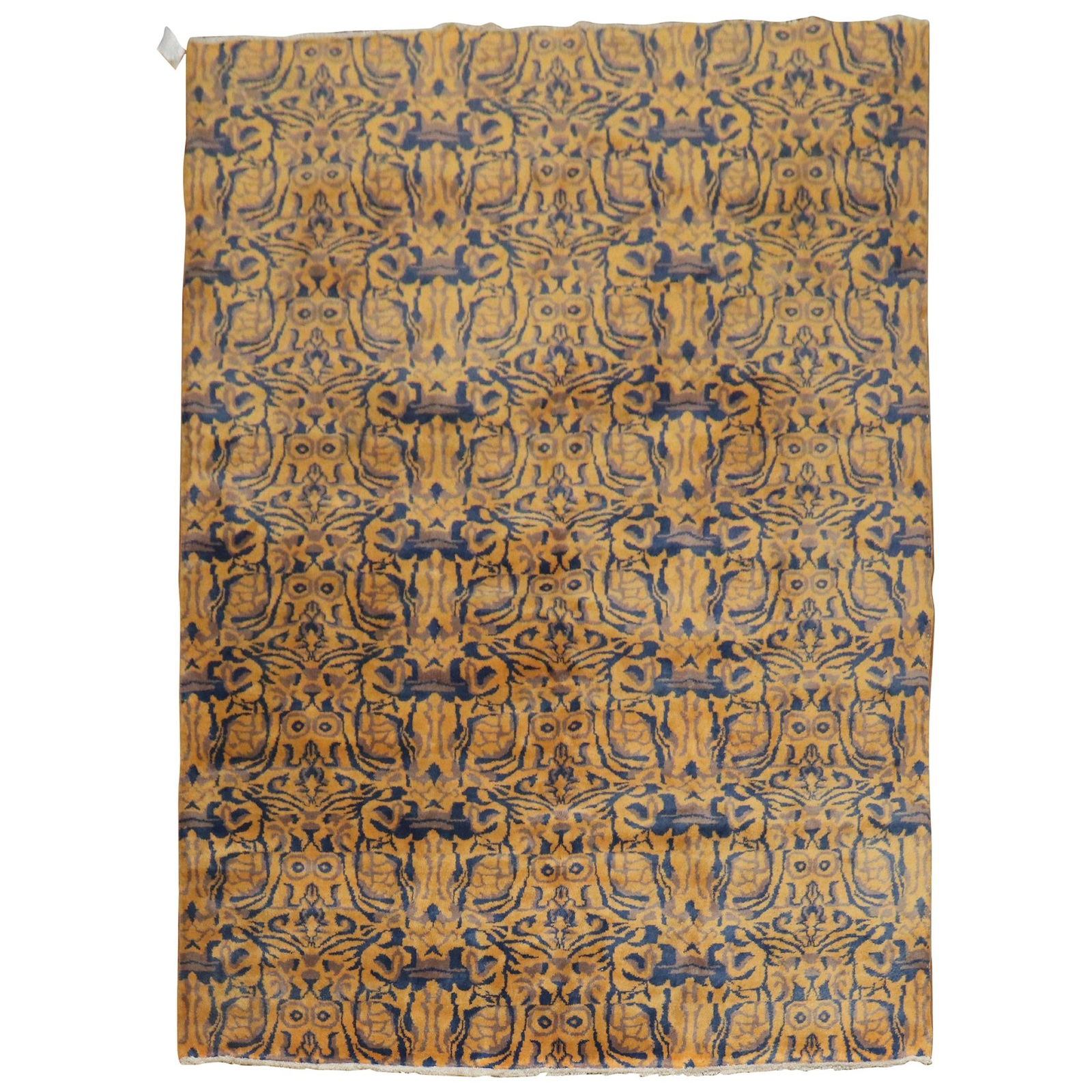 Midcentury Turkish Deco Rug in Orange Purple Blue 84 x 122: Midcentury Turkish Deco Rug in Orange Purple Blue 84 x 122 Enhance your living space with this stunning Canteloupe Midnight Blue Turkish Deco Rug, a striking piece from the mid-20th century. This hand