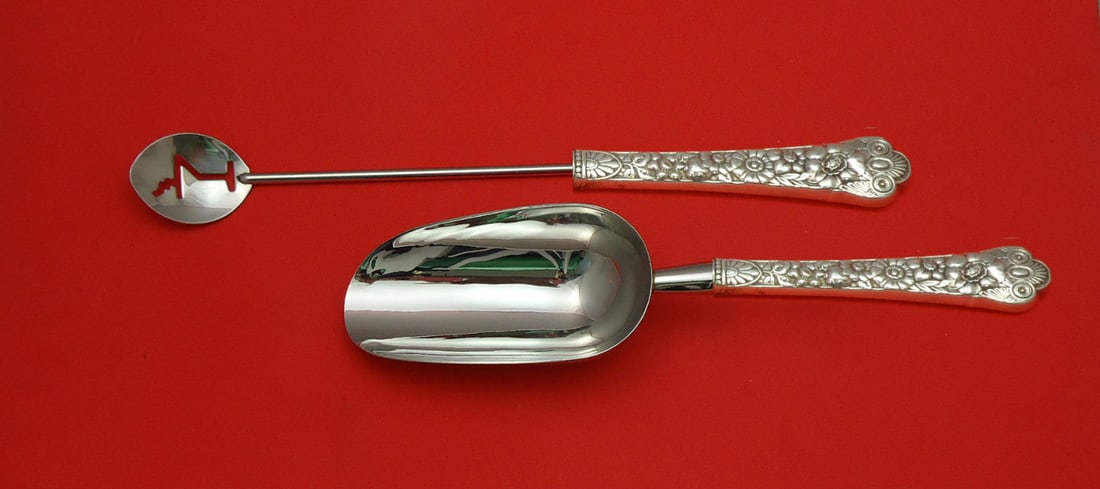 Gorham Cluny Sterling Silver 2pc Custom Bar Set Monogrammed: Gorham Cluny Sterling Silver 2pc Custom Bar Set Monogrammed Elevate your entertaining with this exquisite 2-piece bar set from Gorham's Cluny pattern, crafted from high-quality sterling silver. The se