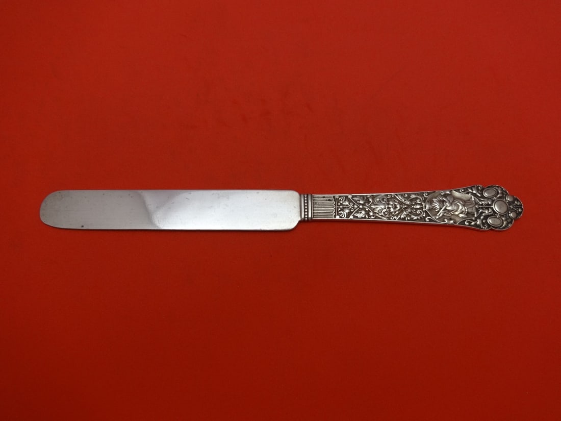 Gorham Medici Old Sterling Silver Dessert Knife 8 1/4 inch Monogrammed: Gorham Medici Old Sterling Silver Dessert Knife 8 1/4 inch Monogrammed This exquisite dessert knife is part of the Medici Old pattern by Gorham, crafted from sterling silver. Measuring 8 1/4 inches, i