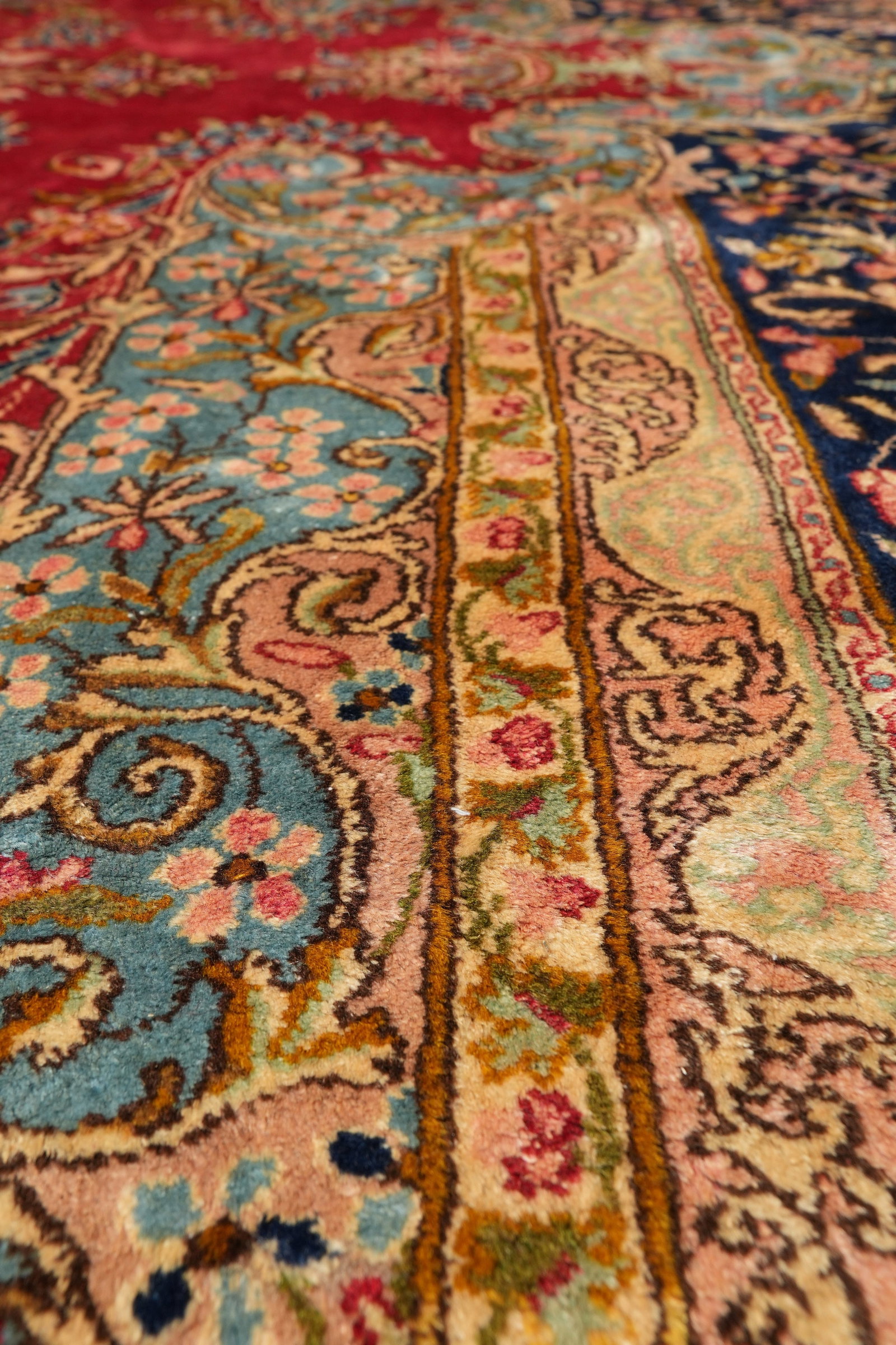 Authentic Persian Kerman Rug Hand Knotted Wool 12.10 x 14.10 Open Red Field - 10