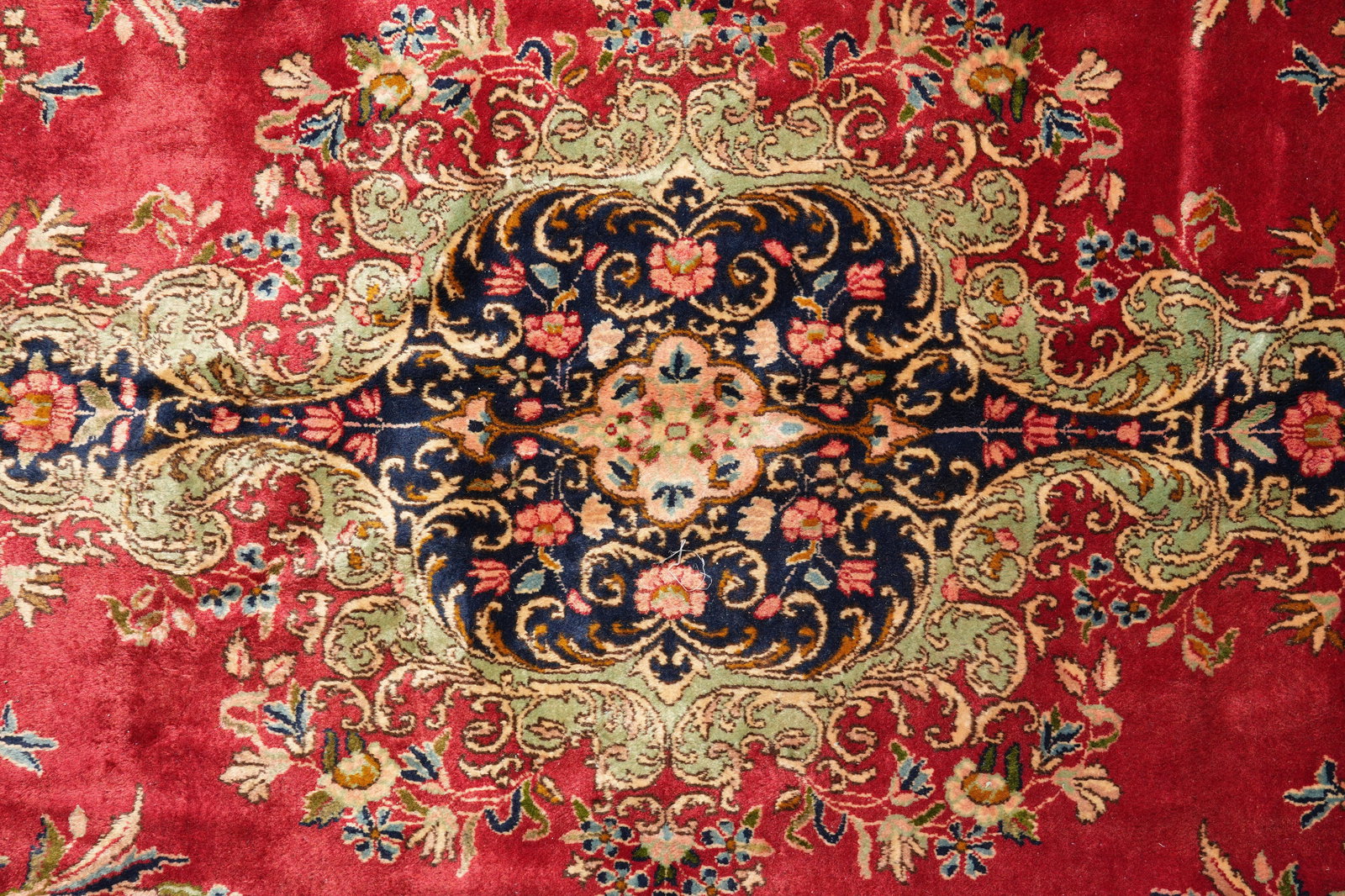 Authentic Persian Kerman Rug Hand Knotted Wool 12.10 x 14.10 Open Red Field - 12