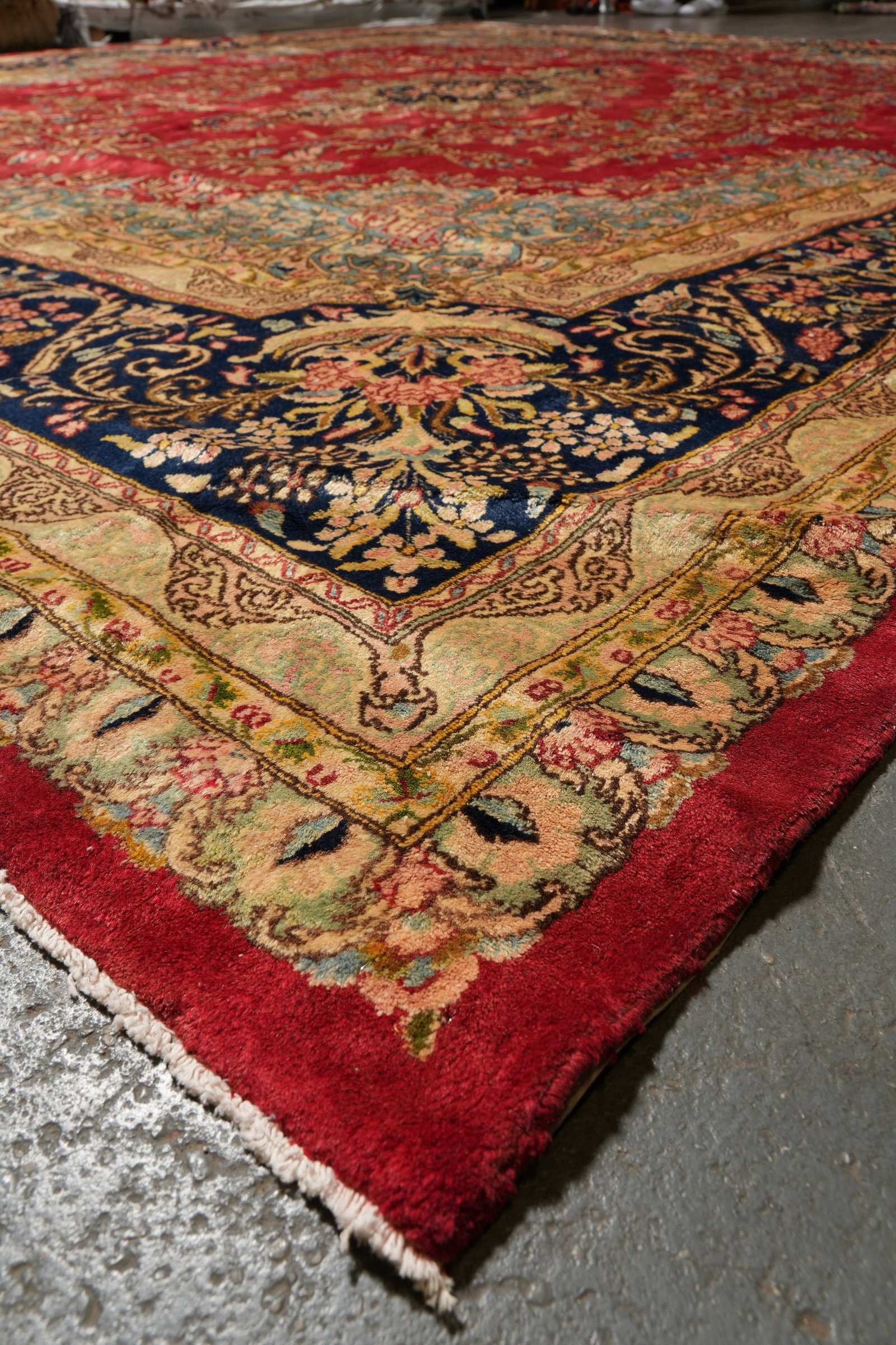 Authentic Persian Kerman Rug Hand Knotted Wool 12.10 x 14.10 Open Red Field - 9