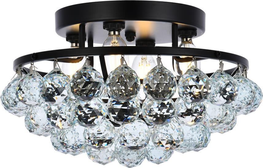 Elegant Lighting Corona Black Flush Mount Ceiling Light with Crystals: Elegant Lighting Corona Black Flush Mount Ceiling Light with Crystals Illuminate your space with this elegant flush mount ceiling light, featuring a stunning arrangement of crystal accents. Designed i