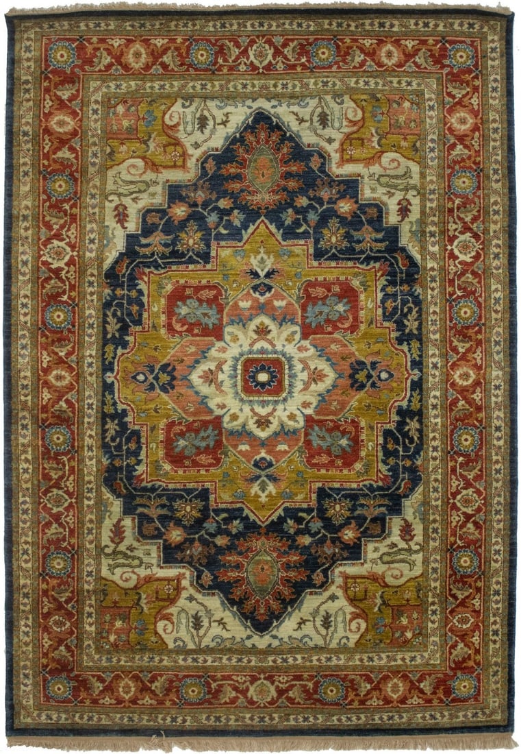 Handmade Heriz Serapi Geometric Wool Rug 6'0 x 8'7 Modern Traditional: Handmade Heriz Serapi Geometric Wool Rug 6'0 x 8'7 Modern Traditional Enhance your space with this exquisite Heriz Serapi Traditional Design Handmade Oriental Rug, perfect for any farmhouse decor. Mea