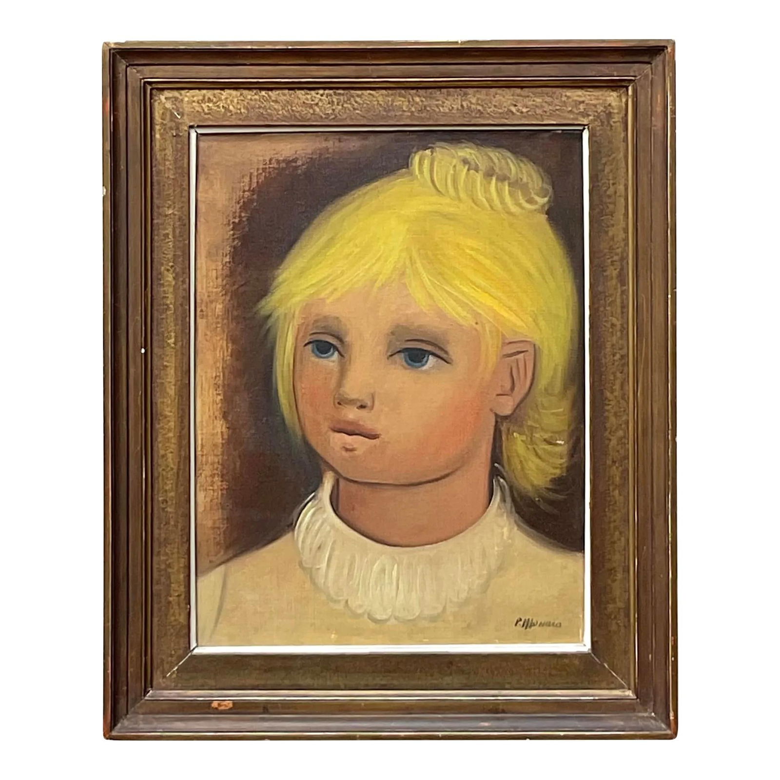 Vintage Boho Oil Portrait on Canvas in Wooden Frame 17x21: Vintage Boho Oil Portrait on Canvas in Wooden Frame 17x21 This vintage boho original oil portrait on canvas showcases a serene expression, infusing classic elegance into any setting. The soft brushwor