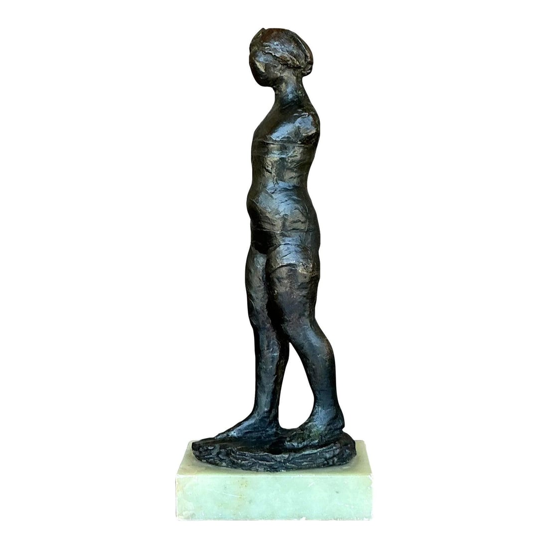 Vintage Bronze Female Sculpture on Marble Base 12.25 inches: Vintage Bronze Female Sculpture on Marble Base 12.25 inches Enhance your home decor with this exquisite vintage bronze female sculpture, a perfect blend of artistry and sophistication. With an express