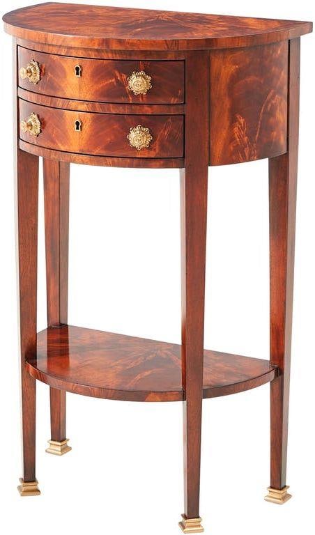 Theodore Alexander Mahogany Demilune Accent Table with Lockable Drawers: Theodore Alexander Mahogany Demilune Accent Table with Lockable Drawers This Elegant Mahogany Demilune Accent Table seamlessly combines functionality and style. Crafted in a Neo-Classical Revival styl