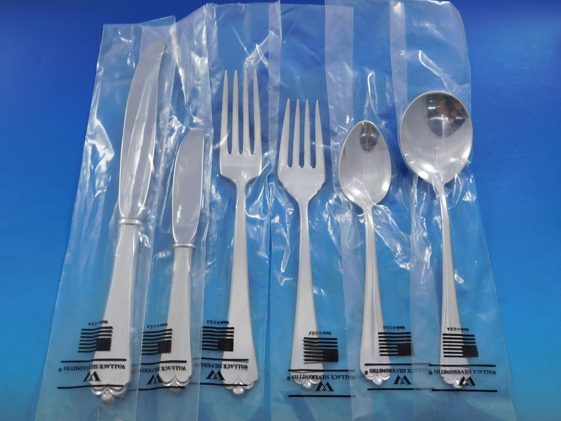 Wallace Lotus Sterling Silver Flatware Set for 8 55pcs Art Deco New: Wallace Lotus Sterling Silver Flatware Set for 8 55pcs Art Deco New Introducing the Lotus by Watson-Wallace Sterling Silver Flatware Set, a stunning 55-piece collection that embodies the elegance of t